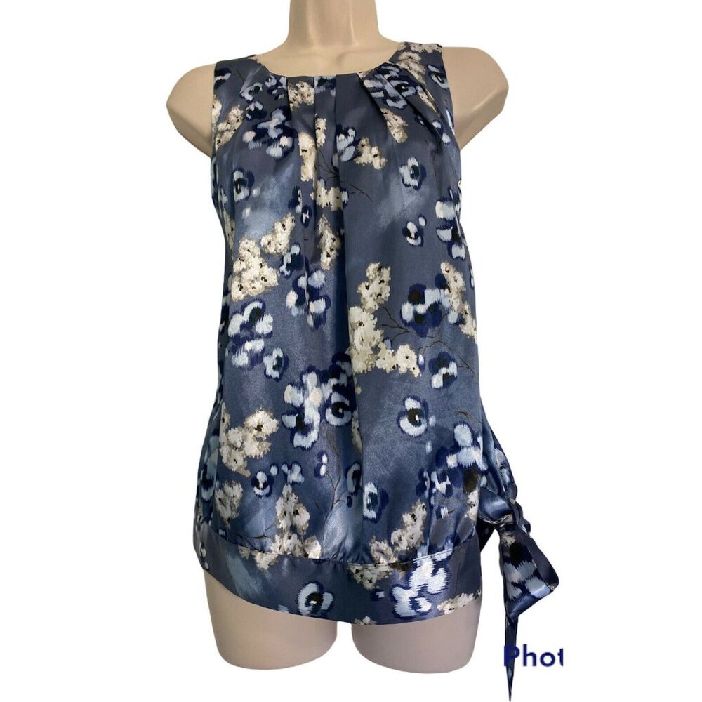APT 9 Women's PXL sleeveless side tie tank Floral print blue and white polyester